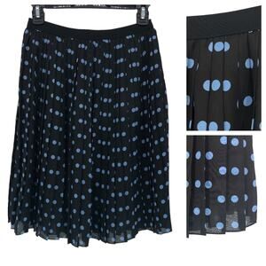 Uniqlo Pleated Skirt US Size Small Black Blue Polka Dot Elastic Waist Band EUC